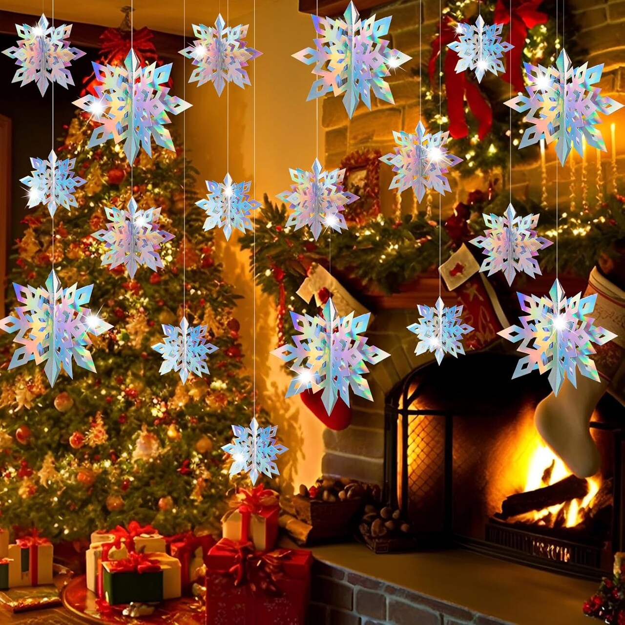 18PCS Christmas Hanging Snowflakes Ornaments Decorations - Iridescent